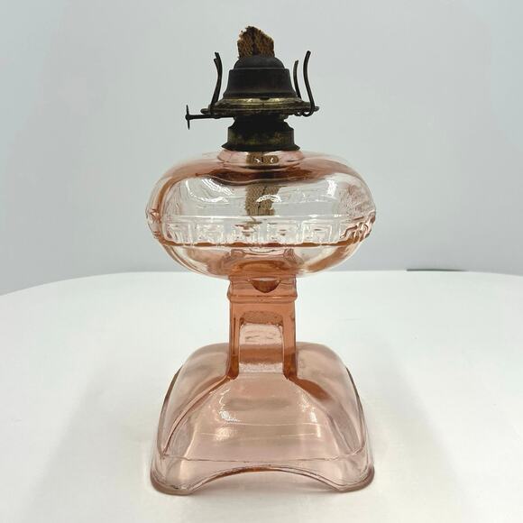 Vintage Pink/Rose Depression Glass Kerosene Oil Lamp Mid Century Antique 11"x6" - Picture 1 of 12